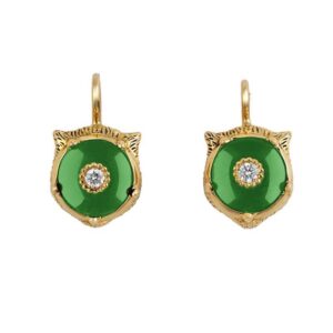 orecchini da donna pendenti gucci ybd502831001 in oro giallo con tigre giada verde e diamanti