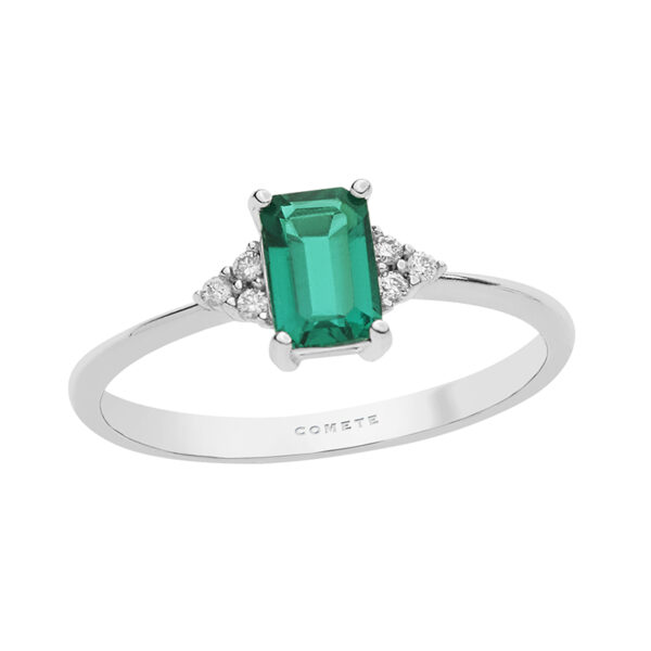 anello oro bianco diamanti e smeraldo verde
