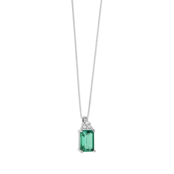 collana con smeraldo verde e diamanti in oro bianco