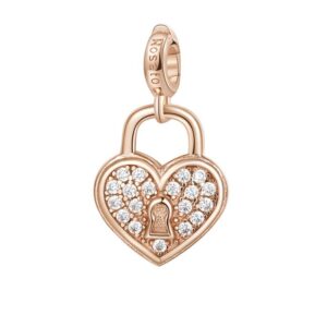 ciondolo charm lucchetto cuore argento rosato con cristalli