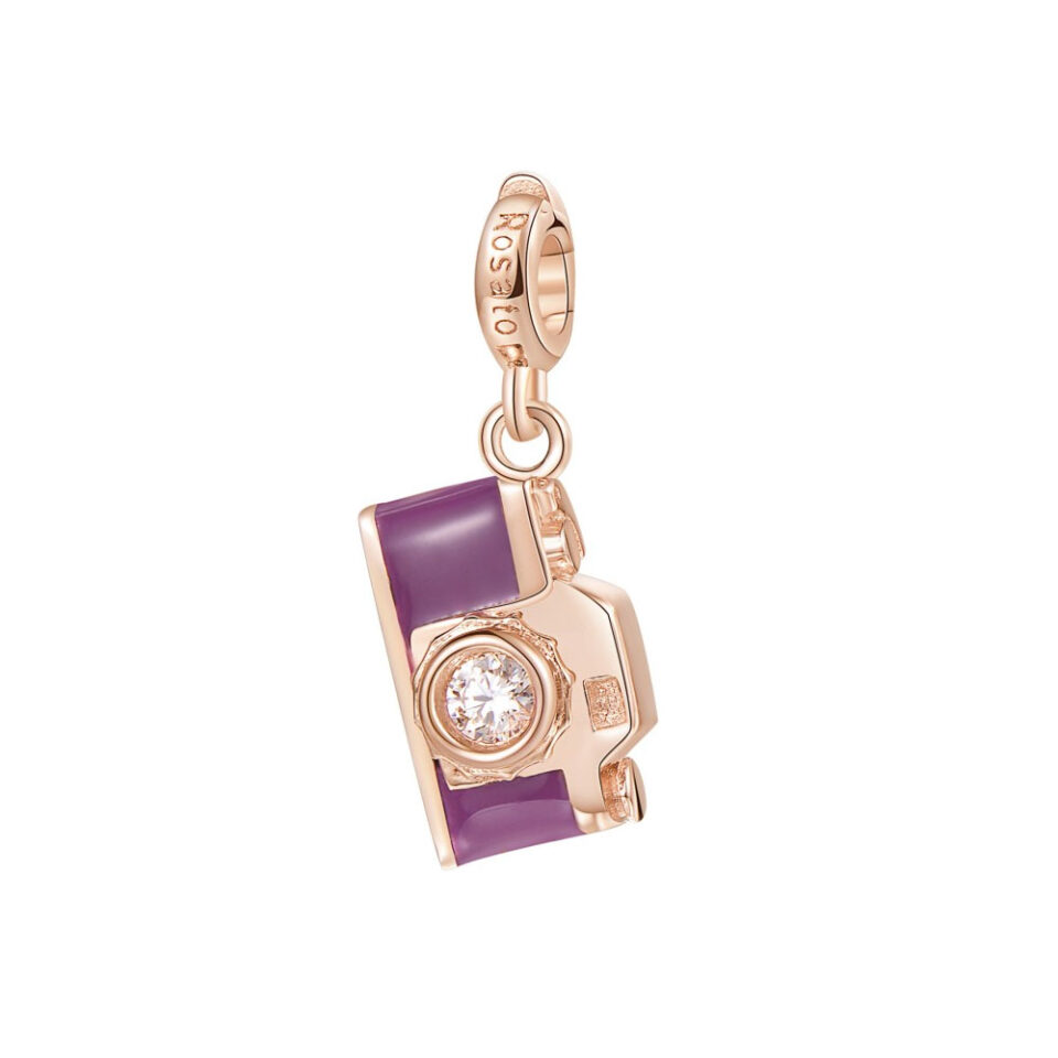 ciondolo charm rosato gioielli macchina fotografica argento placcato oro rosa rz047