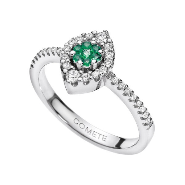 anello comete gioielli diamanti smeraldi verdi pietre oro bianco