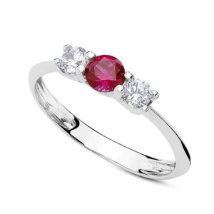 anello trilogy in oro bianco con zircone centrale rosso rubino di ambrosia gioielli aaz086