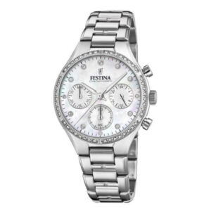 orologio festina donna boyfriend acciaio quadrante bianco madreperla zirconi chrono