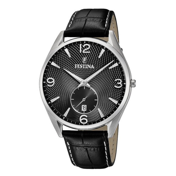 orologio festina uomo acciaio quadrante nero nido d'ape cinturino pelle nero