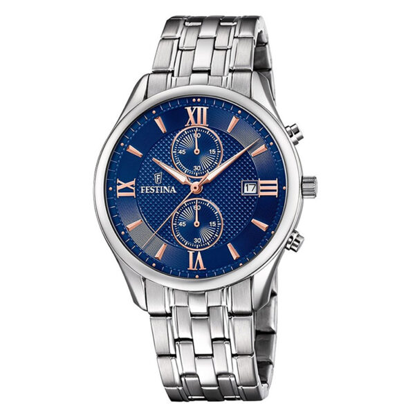 orologio festina uomo chrono acciaio quadrante blu rosegold