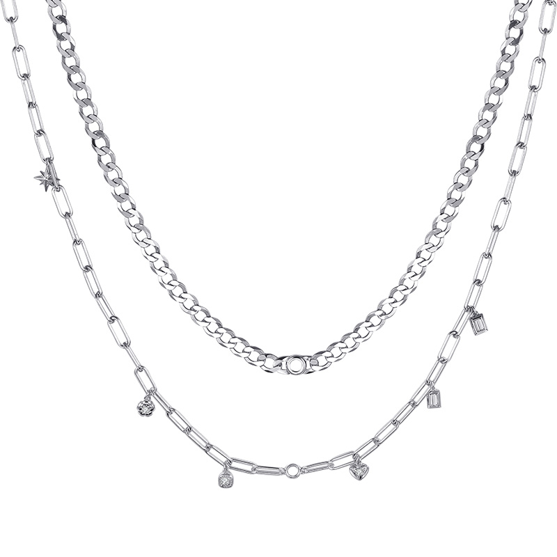 collana componibile doppia rosato storie argento rodio pendenti charms zirconi bianchi