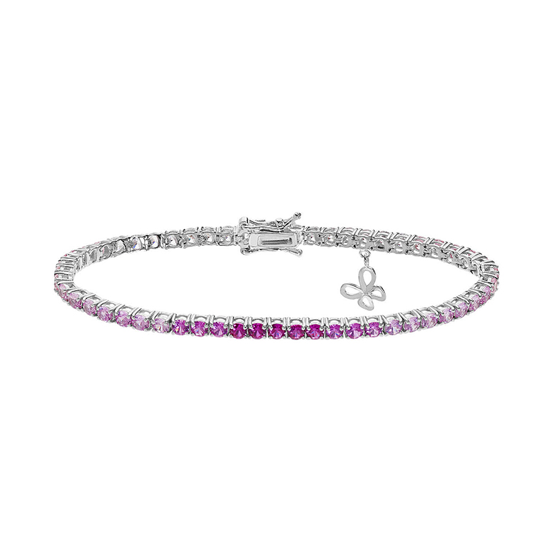 Bracciale tennis della collezione Farfalle di Comete Gioielli in argento 925 con cristalli bianchi e rosa e decoro pendente a farfalla bra 169