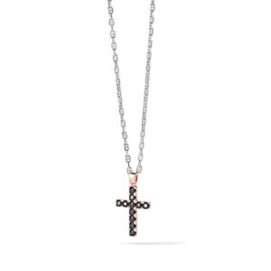 collana da uomo con croce in argento placcato oro rosa e zirconi neri di comete gioielli ugl 688
