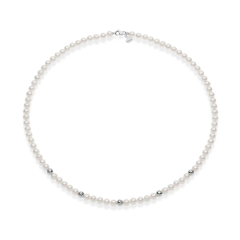 collana filo di perle oro bianco boule zigrinate kfwq 275