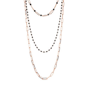 collana bronzallure tripla catena rettangolare cristalli neri