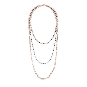 collana bronzallure tripla catena rettangolare cristalli neri