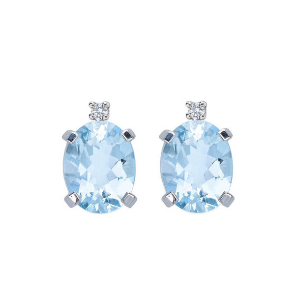 orecchini in oro bianco con acquamarina azzurra ovale e diamanti di bibigì