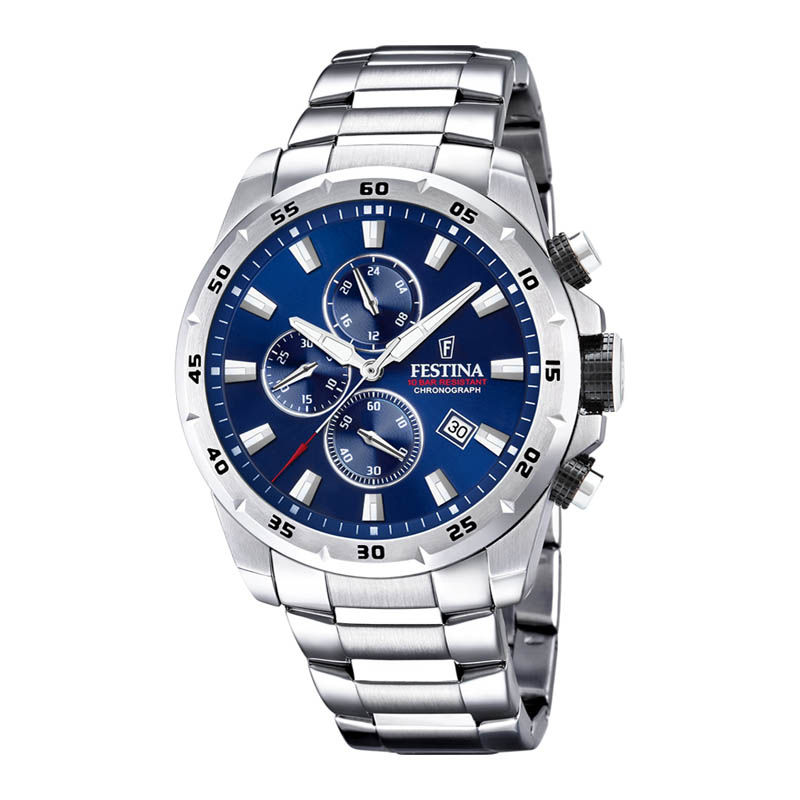 orologio festina uomo acciaio chrono cronografo blu