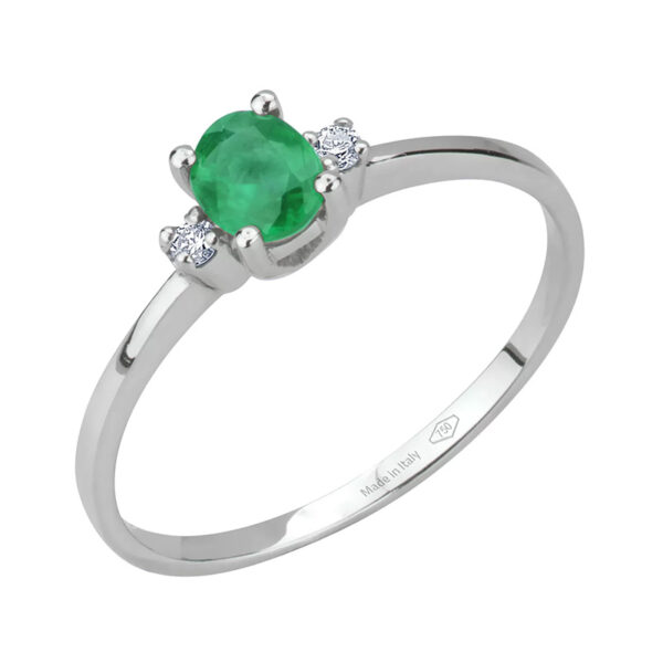 anello donna in oro bianco con smeraldo e diamanti bibigì
