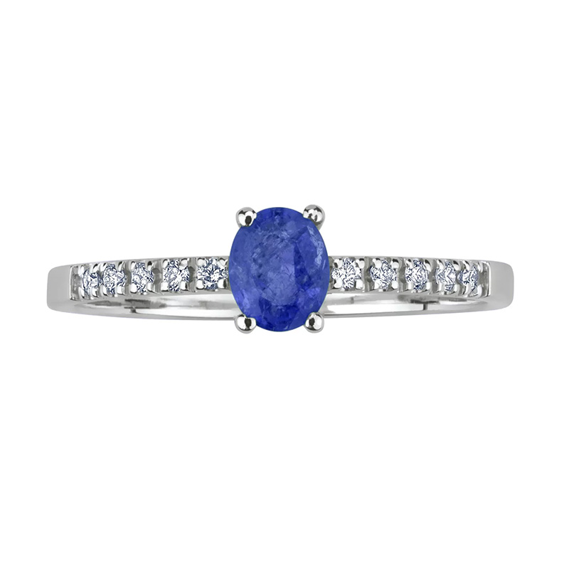 anello oro bianco con zaffiro blu e diamanti bibigì