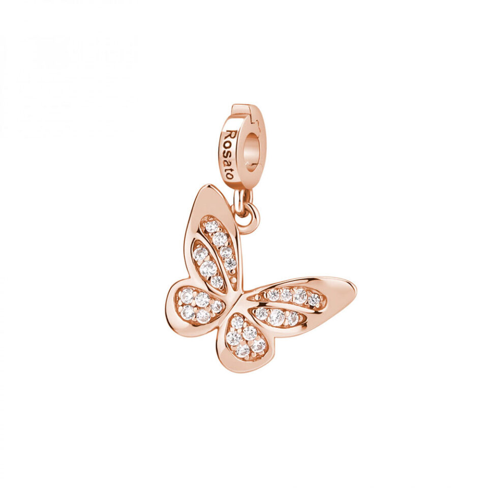 ciondolo charm rosato gioielli farfalla argento placcato oro rosa rz180