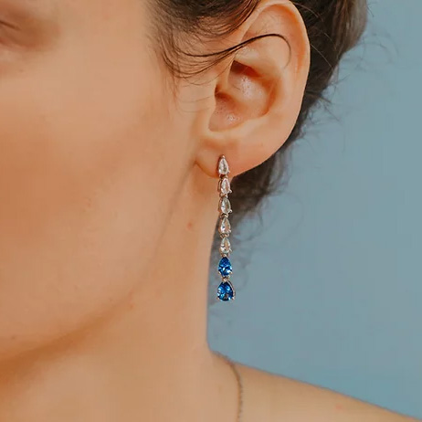 orecchini sposa lunghi con cristalli blu comete gioielli