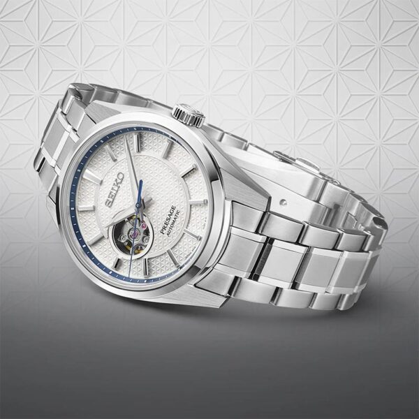 orologio da uomo automatico seiko presage sharp edged in acciaio con quadrante bianco