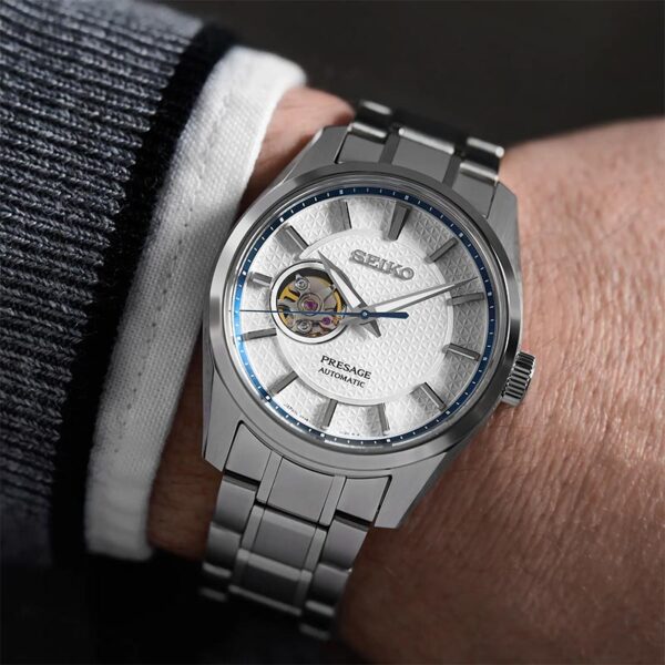 orologio da uomo automatico seiko presage sharp edged in acciaio con quadrante bianco