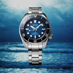 orologio da uomo automatico in acciaio con quadrante blu seiko prospex king sumo spb321j1