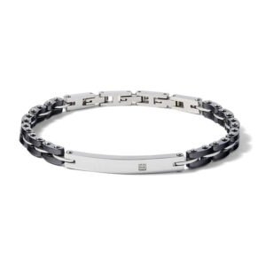 bracciale uomo con piastra personalizzabile in acciaio e ceramica nera comete gioielli ubr 1070