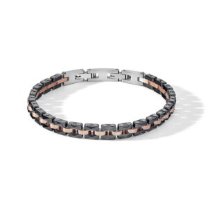 bracciale da uomo un acciaio pvd oro rosa e ceramica nera collezione tyres di comete gioielli ubr 1085