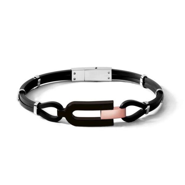 bracciale da uomo in gomma con dettaglio in acciaio pvd nero do comete gioielli ubr 849