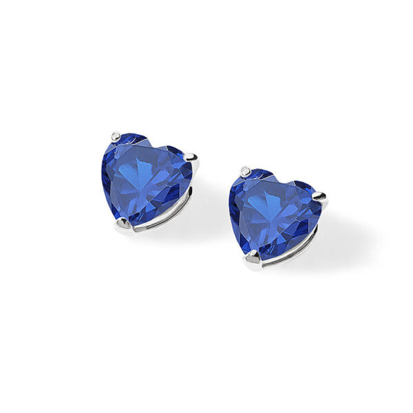 orecchini a cuore in oro bianco con zirconi blu zaffiro di ambrosia gioielli aoz464