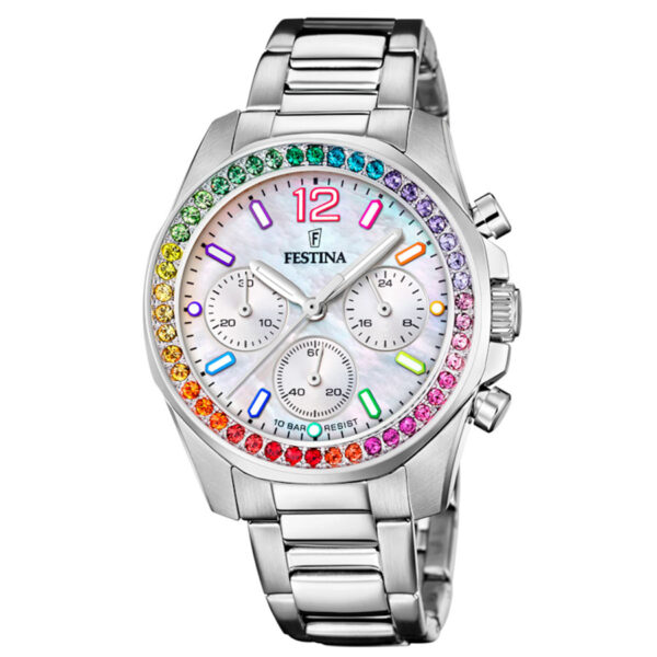 orologio da donna in acciaio e madreperla bianco festina Rainbow f20606.2
