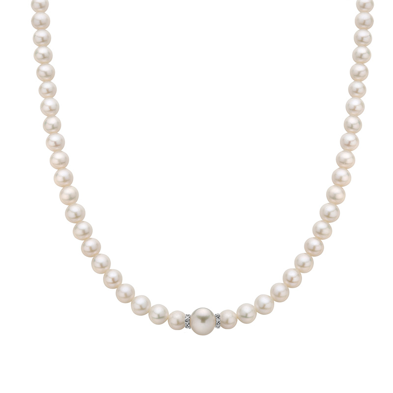 collana perle con centrale in oro bianco e diamanti miluna pcl5914v. i gioielli della pubblicità