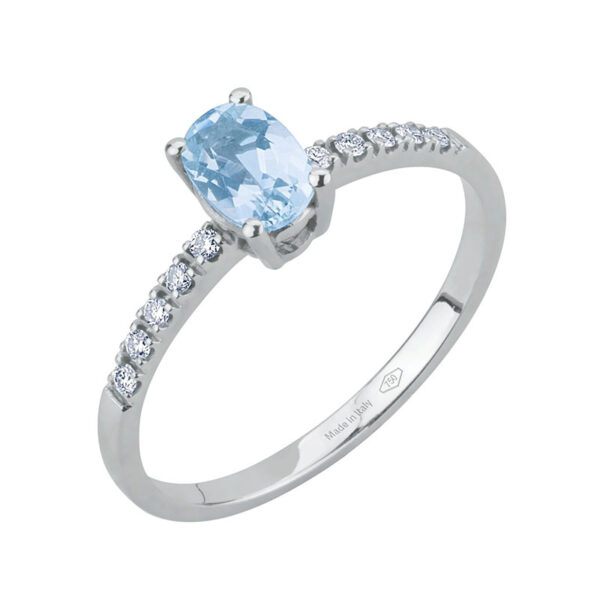 anello con acquamarina ovale e diamanti laterali in oro bianco bibigì ak0004am64