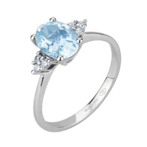 anello con acquamarina ovale e diamanti laterali in oro bianco bibigì ak0006am86