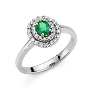 anello miluna oro bianco con doppio giro di diamanti e smeraldo ovale lid3455. i gioielli miluna della pubblicità
