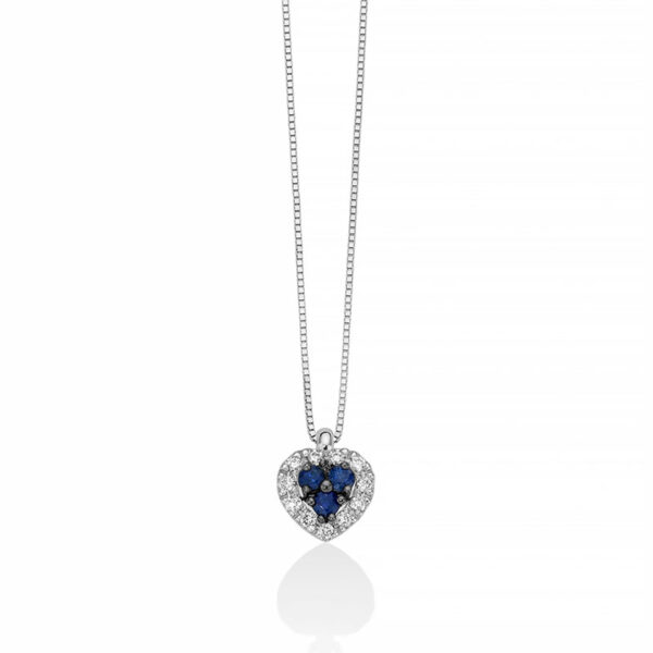 collana miluna in oro bianco con cuore di zaffiri blu e diamanti cld4503. i gioielli miluna della pubblicità