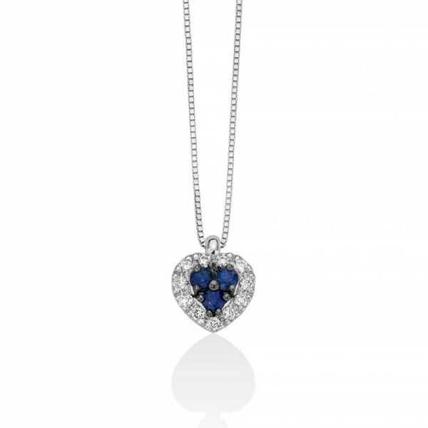 collana miluna in oro bianco con cuore di zaffiri blu e diamanti cld4503. i gioielli miluna della pubblicità
