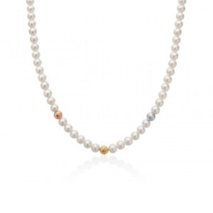 collana perle e sfere sfaccettate in oro bianco rosa e giallo di miluna pcl5631v. i gioielli della pubblicità
