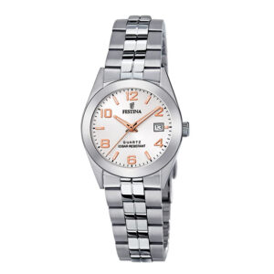 orologio donna classico in acciaio con quadrante bianco e numeri di festina f20438/4