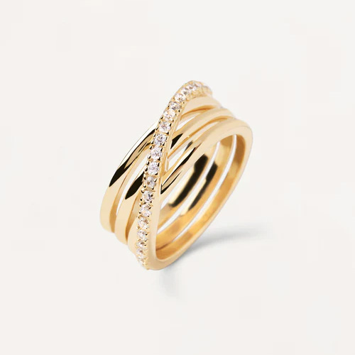 anello donna a fascia in argento placcato oro con zirconi modello cruise di pdpaola an01 905