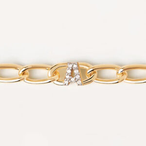 bracciale da donna a catena con lettera iniziole a in argento placcato oro giallo di pdpaola