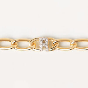bracciale da donna a catena con lettera iniziale r in argento placcato oro giallo di pdpaola