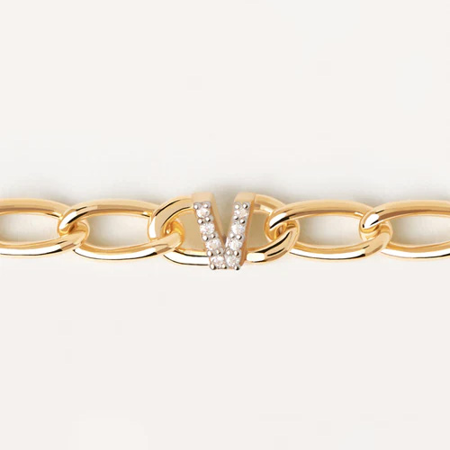 bracciale da donna a catena con lettera iniziale v in argento placcato oro giallo di pdpaola