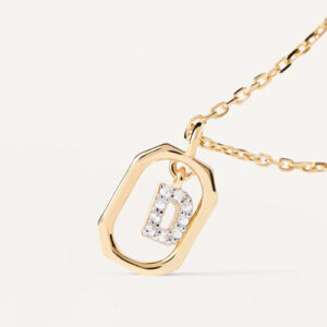 collana donna con ciondolo lettera iniziale d mini in argento placcato oro giallo e zirconi di pdpaola