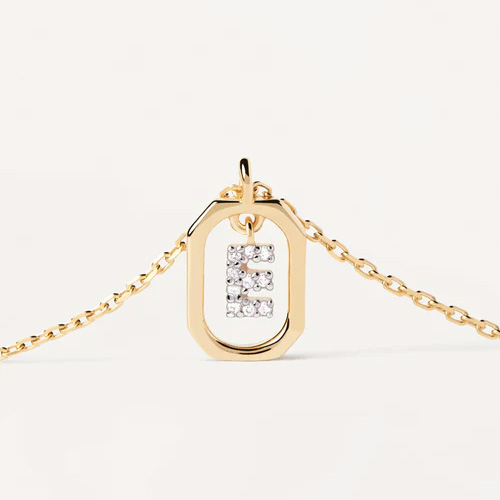 collana donna con ciondolo lettera iniziale e mini in argento placcato oro giallo e zirconi di pdpaola