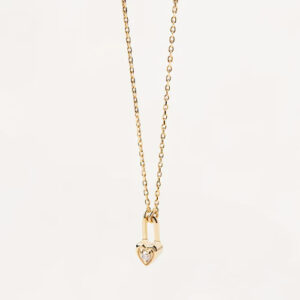 collana con condolo lucchetto cuore in argento placcato oro giallo e zircone pdpaola co01 510 u
