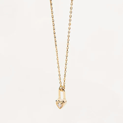 collana con condolo lucchetto cuore in argento placcato oro giallo e zircone pdpaola co01 510 u