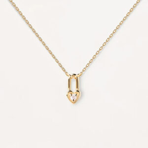 collana con condolo lucchetto cuore in argento placcato oro giallo e zircone pdpaola co01 510 u