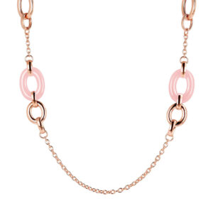collana lunga bronzallure placcata oro rosa con maglie ovali in quarzo rosa naturale wsbz01622rq