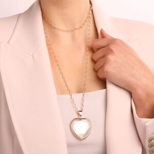 collana lunga con ciondolo a cuore in quarzo rosa placcata oro rosa bronzallure wsbz00048lgr