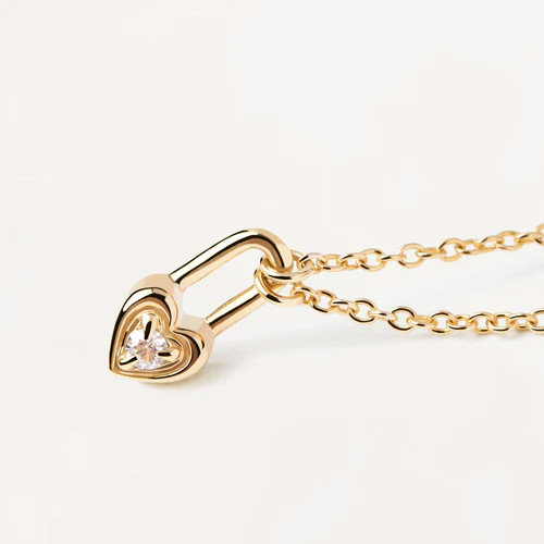 collana con condolo lucchetto cuore in argento placcato oro giallo e zircone pdpaola co01 510 u